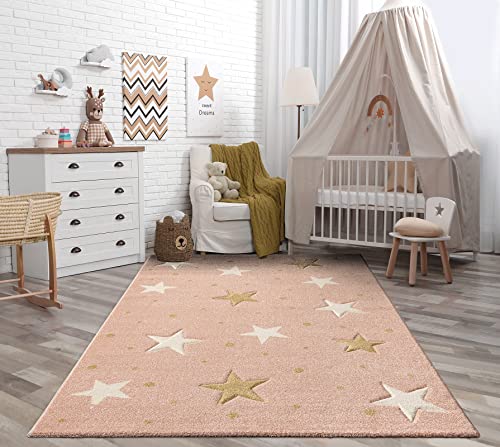 the carpet Monde Kids weicher Sternenteppich, Sternenhimmel, Kinderteppich, Hoch-Tief Effekt, Pflegeleicht, Farbecht, Sterne, Rosa, 120 x 170 cm von the carpet