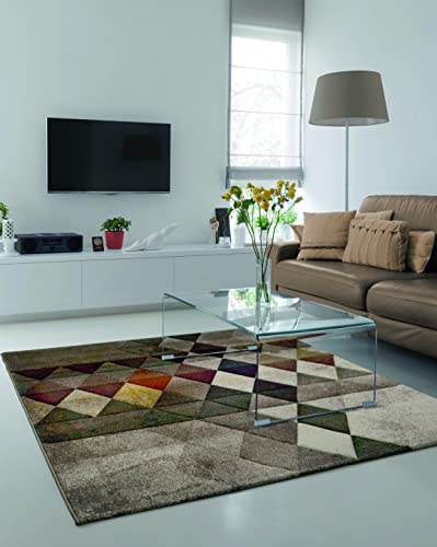 the carpet Monde Moderner Designer Wohnzimmer Teppich, Weicher Kurzflor, Blickfang, Dreieck, Beige, 200 x 290 cm von the carpet