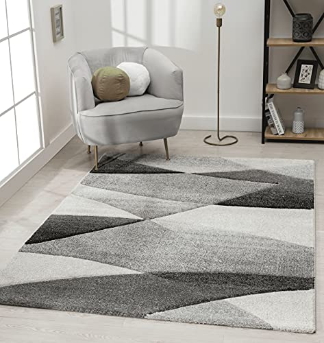 the carpet Monde Moderner Designer Wohnzimmer Teppich, Weicher Kurzflor, Hoch Tief Effekt, handgearbeiteter Konturenschnitt, 3D, Vintage, Wellen Muster, Creme-Grau, 200 x 290 cm von the carpet