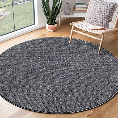 the carpet Natal Moderner einfarbiger Teppich Wohnzimmer, für die Küche geeignet, Tufting, robuster Kurzflor mit Filz-Rücken, weich & pflegeleicht, Anthrazit, 120 cm Rund von the carpet