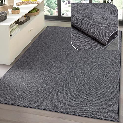 the carpet Natal Moderner einfarbiger Teppich Wohnzimmer, für die Küche geeignet, Tufting, robuster Kurzflor mit Filz-Rücken, weich & schmutzabweisend, Anthrazit, 133 x 170 cm von the carpet