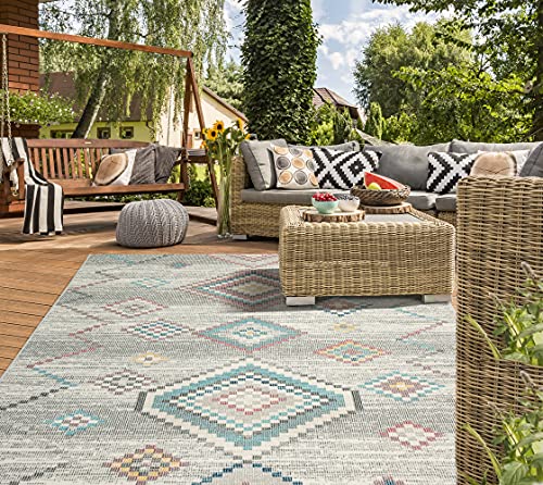 the carpet Palma - robuster Outdoor Teppich, modernes Design, Wetterfest & UV-beständig, für Balkon, Terrasse und Wintergarten Aber auch für Küche oder Esszimmer geeignet, Creme, 120 cm Rund von the carpet