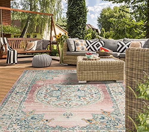 the carpet Palma - robuster Outdoor Teppich, modernes Design, Wetterfest & UV-beständig, für Balkon, Terrasse und Wintergarten Aber auch für Küche oder Esszimmer geeignet, Rosa, 80 x 300 cm von the carpet