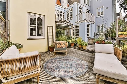 the carpet Palma - robuster Outdoor Teppich, modernes Design, Wetterfest & UV-beständig, für Balkon, auch für Küche oder Esszimmer geeignet, Mehrfarbig, Bunt, 120 cm Rund von the carpet
