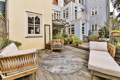 the carpet Palma - vielseitiger Indoor- & Outdoor-Teppich, modernes Design, Wohnzimmer, wetterfest & UV-beständig, langlebig und pflegeleicht, Balkon, Wintergarten, Mehrfarbig, Bunt, 120 cm Rund von the carpet
