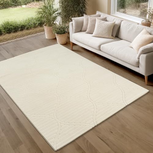 the carpet Parma Teppich Wohnzimmer, Schlafzimmer, Outdoor geeignet, waschbar, moderner Kurzflor mit Hoch-Tief-Effekt, angenehm weich, Creme, 240 x 340 cm von the carpet