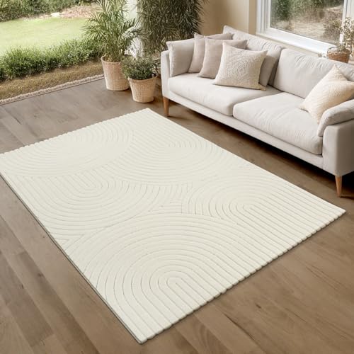 the carpet Parma Teppich Wohnzimmer, Schlafzimmer, moderner Kurzflor mit Hoch-Tief-Effekt, angenehm weich, Creme, 160 x 220 cm von the carpet