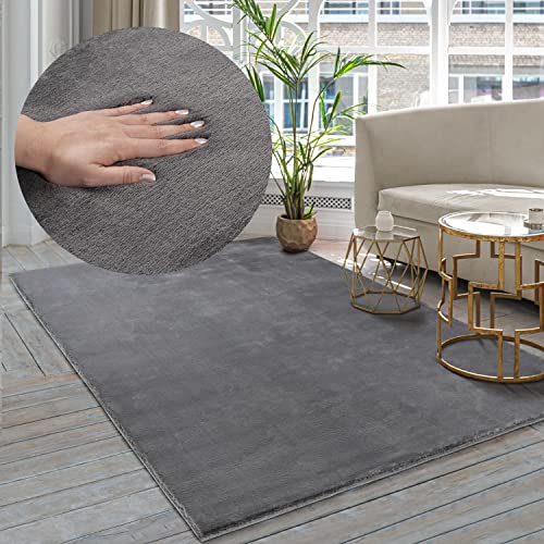 the carpet Premium Moderner Hochflor Langflor Wohnzimmer Teppich, Super Soft, Kunstfell, Flauschig, Felloptik, Anthrazit, 80 x 150 cm von the carpet