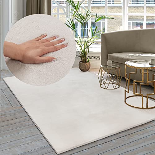 the carpet Premium Moderner Hochflor Langflor Wohnzimmer Teppich, Super Soft, Kunstfell, Flauschig, Felloptik, Beige, 120 x 170 cm von the carpet