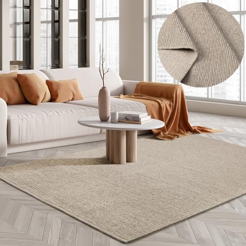 the carpet Premium Wool Handweb-Teppich, Naturfaser Wollteppich, Eleganz im skandinavischen Flachgewebe-Stil, Beige, 90 x 160 cm von the carpet