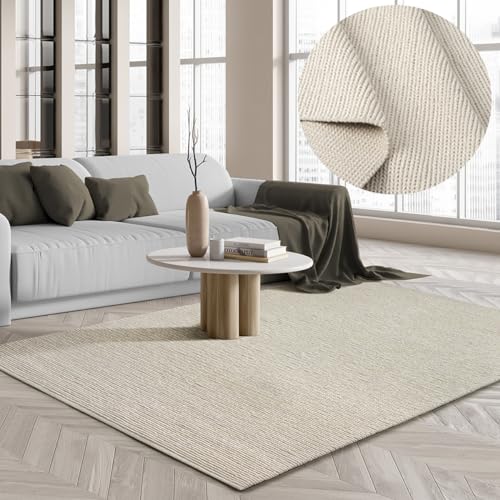 the carpet Premium Wool Handweb-Teppich, Naturfaser Wollteppich, Eleganz im skandinavischen Flachgewebe-Stil, Creme, 90 x 160 cm von the carpet