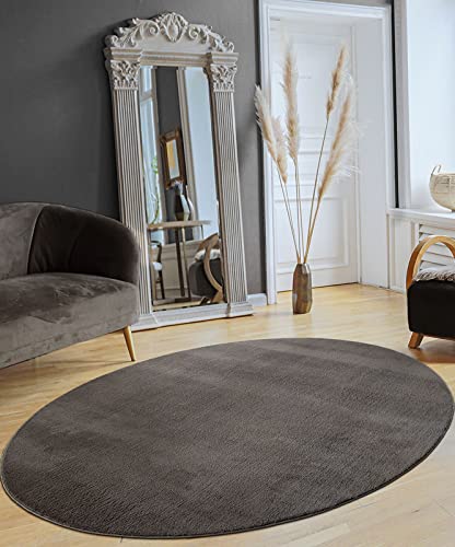 the carpet Relax Moderner Flauschiger Kurzflor Teppich, Anti-Rutsch Unterseite, Waschbar bis 30 Grad, Super Soft, Felloptik, Anthrazit, 140 x 200 cm Oval von the carpet