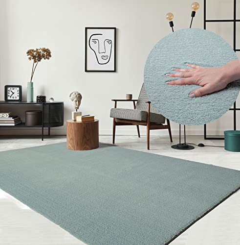 the carpet Relax Moderner Flauschiger Kurzflor Teppich, Anti-Rutsch Unterseite, Waschbar bis 30 Grad, Super Soft, Felloptik, Blau, 140 x 200 cm von the carpet