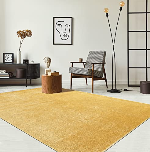 the carpet Relax Moderner Flauschiger Kurzflor Teppich, Anti-Rutsch Unterseite, Waschbar bis 30 Grad, Super Soft, Felloptik, Gold, 140 x 200 cm von the carpet