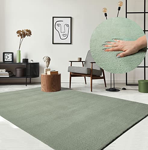 the carpet Relax Moderner Flauschiger Kurzflor Teppich, Anti-Rutsch Unterseite, Waschbar bis 30 Grad, Super Soft, Felloptik, Grün, 240 x 340 cm von the carpet