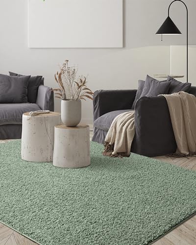 the carpet Foxy Shaggy Teppich - Hochflor Teppich Wohnzimmer & Schlafzimmer - Waschbar & rutschfest - Grün 50 x 100 cm von the carpet