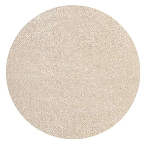 the carpet Relax Weicher, Badezimmerteppich, Bad Set, Badematte, Badvorleger, Anti-Rutsch Unterseite, Waschbar bis 30 Grad, Super Soft, Felloptik Beige, 120 cm Rund von the carpet