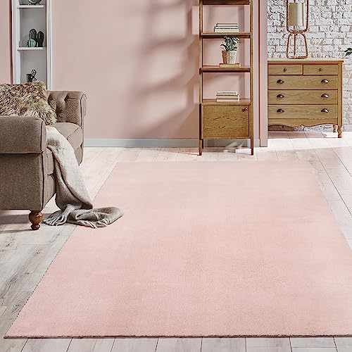 the carpet Relax kuscheliger Kurzflor Teppich, Anti-Rutsch Unterseite, Waschbar bis 30 Grad, Super Soft, Felloptik, Blush, 120 x 160 cm von the carpet