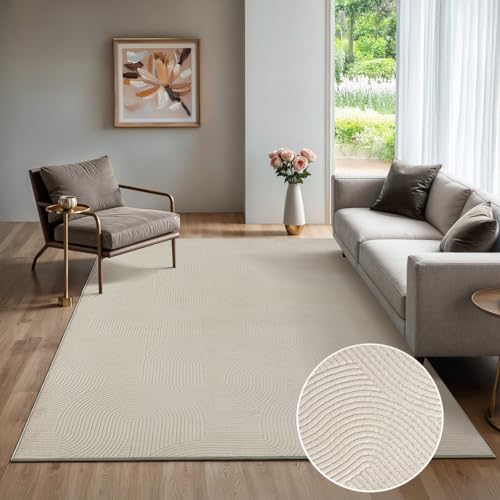 the carpet Rio - moderner und weicher Teppich Wohnzimmer Schlafzimmer mit Anti-Rutsch-Rücken und 3D-Optik, Flauschige Oberfläche, pflegeleicht und robust, Creme, 80 x 150 cm von the carpet