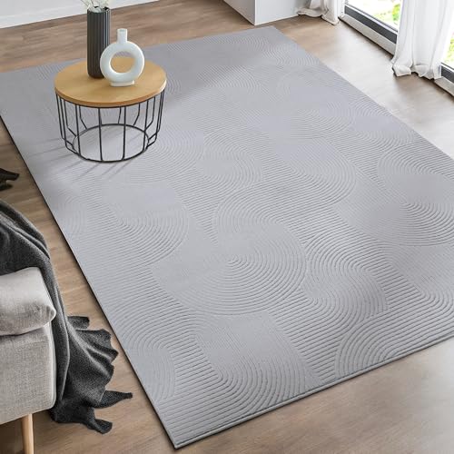 the carpet Rio - moderner und weicher Teppich Wohnzimmer Schlafzimmer mit Anti-Rutsch-Rücken und 3D-Optik, Flauschige Oberfläche, pflegeleicht und robust, Grau, 80 x 150 cm von the carpet