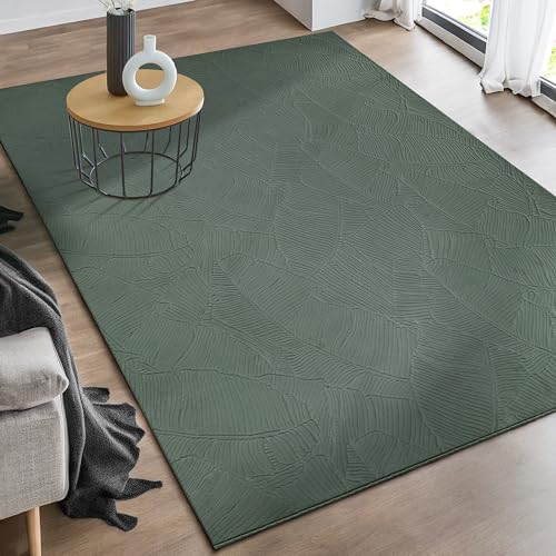 the carpet Rio - moderner und weicher Teppich Wohnzimmer Schlafzimmer mit Anti-Rutsch-Rücken und 3D-Optik, Flauschige Oberfläche, pflegeleicht und robust, Grün, 60 x 100 cm von the carpet