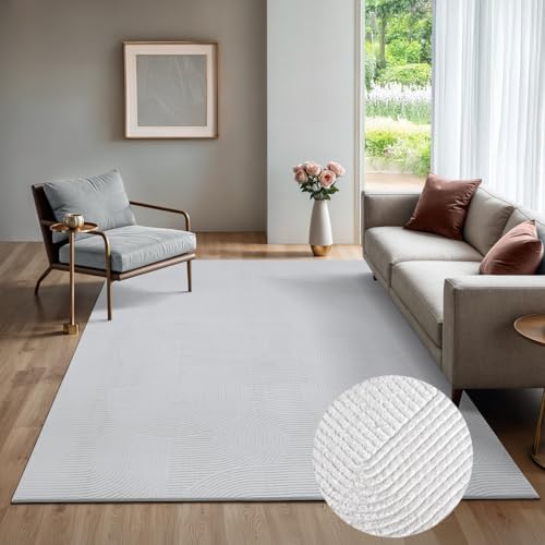 the carpet Rio - moderner und weicher Teppich Wohnzimmer Schlafzimmer mit Anti-Rutsch-Rücken und 3D-Optik, Flauschige Oberfläche, pflegeleicht und robust, Weiß, 80 x 150 cm von the carpet