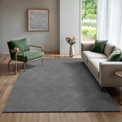 the carpet Rio - moderner und weicher Teppich Wohnzimmer Schlafzimmer mit Anti-Rutsch-Rücken und 3D-Optik, Flauschige Oberfläche, pflegeleicht und robust, Anthrazit, 120 x 160 cm von the carpet