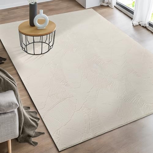 the carpet Rio - moderner und weicher Teppich Wohnzimmer Schlafzimmer mit Anti-Rutsch-Rücken und 3D-Optik, Flauschige Oberfläche, pflegeleicht und robust, Creme, 80 x 300 cm von the carpet