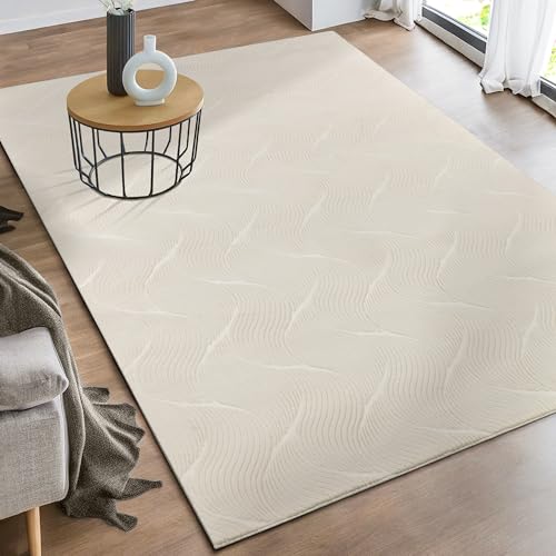 the carpet Rio - moderner und weicher Teppich Wohnzimmer Schlafzimmer mit Anti-Rutsch-Rücken und 3D-Optik, Flauschige Oberfläche, pflegeleicht und robust, Creme, 60 x 100 cm von the carpet