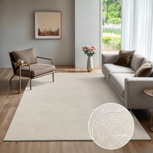 the carpet Rio - moderner und weicher Teppich Wohnzimmer Schlafzimmer mit Anti-Rutsch-Rücken und 3D-Optik, Flauschige Oberfläche, pflegeleicht und robust, Creme, 80 x 150 cm von the carpet