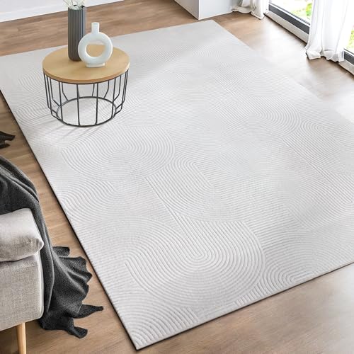 the carpet Rio - moderner und weicher Teppich Wohnzimmer Schlafzimmer mit Anti-Rutsch-Rücken und 3D-Optik, Flauschige Oberfläche, pflegeleicht und robust, Weiß, 140 x 200 cm von the carpet