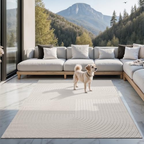 the carpet Santo Plus - Hochwertiger Outdoor Teppich, Passend für Wohnzimmer, Schlafzimmer und Terrasse, Wetterfest, langlebig und pflegeleicht, Creme, 120 x 160 cm von the carpet