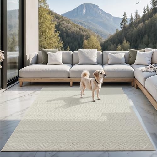 the carpet Santo Plus moderner Teppich - hochwertiger Wohnzimmer Schlafzimmer Teppich Creme - Boho Teppich in 200 x 280 cm aus Polypropylen von the carpet