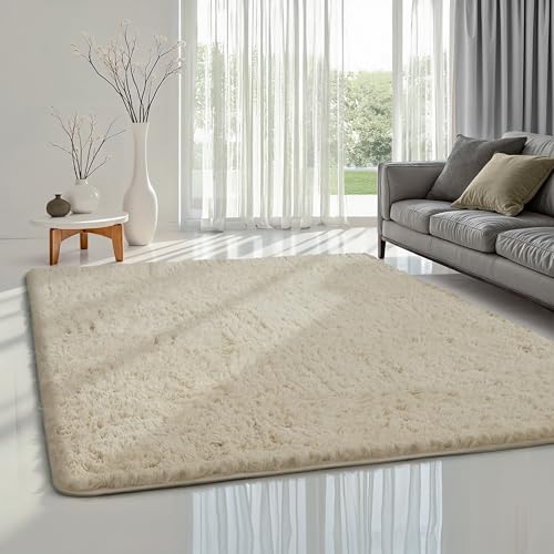 the carpet Soft Shaggy Flauschiger Hochflor Teppich, Wohnzimmer, Kinderzimmer, Anti-Rutsch Unterseite, kuschelig weich und super Soft, Beige, 240 x 340 cm von the carpet
