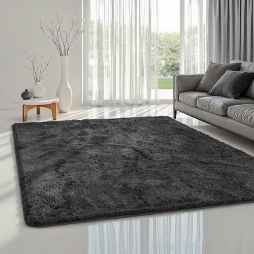 the carpet Soft Shaggy Flauschiger Hochflor Teppich, Wohnzimmer, Kinderzimmer, Anti-Rutsch Unterseite, kuschelig weich und super Soft, Anthrazit, 120 cm Rund von the carpet