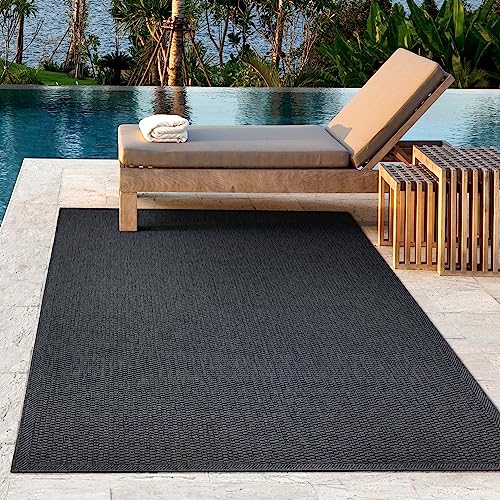 the carpet Toulouse - Outdoor-Teppich für Terrasse und Balkon - Wetterfest, UV-Beständig, Wasserabweisend, Pflegeleicht, Robust und Strapazierfähig, Anthrazit Blau, 80 x 150 cm von the carpet