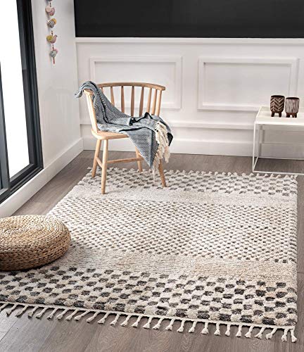 the carpet Vera Handmade-Look, Super Weicher Wohnzimmer Teppich, 3D Effekt, Hochflor, Langflor, Fransen, Skandinavisch, Kariertes Muster, Beige, 140 x 200 cm von the carpet