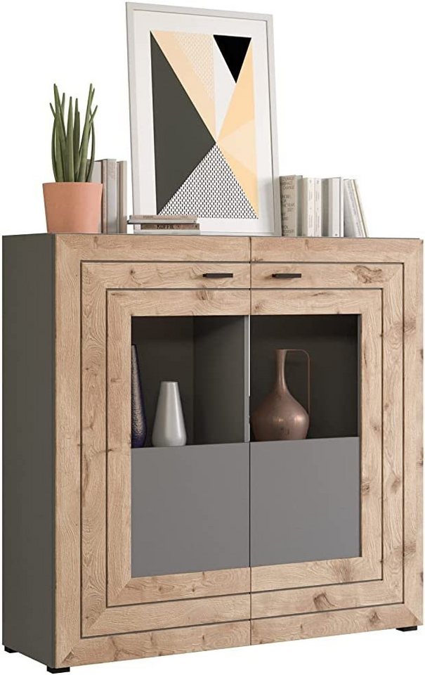 the kuup Highboard Highboard I Korpus und Fronten Matt Grau I Rahmenapplikation Nox Oak, Modell TK4 von the kuup