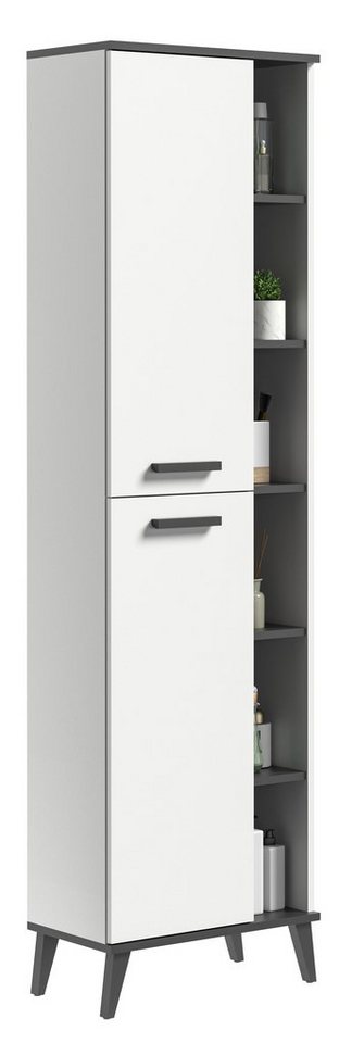 the kuup Hochschrank Bad Hochschrank I Modell TK14 I Skandinavisches Design I Front Weiß Nachbildung I Korpus Anthrazit Grau Nachbildung von the kuup