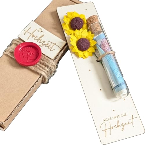 Hochzeitsgeschenk Reagenzglas Holz – Geldgeschenk Handmade Deutschland Rustikal Deko Sunflower Geld Hochzeit von the lazy panda card company