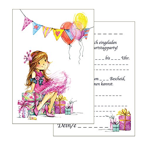 the lazy panda card company Set: 15 Einladungskarten Kindergeburtstag: Prinzessin Geburtstagseinladungen Einladungen Geburtstag Kinder Mädchen (15 Karten mit 15 passenden Umschlägen Briefumschlägen) von the lazy panda card company