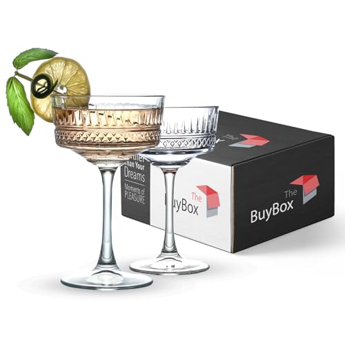 The Buybox Vintage Coupé-Gläser-Set, Champagner, Cocktail, Martini, Weingläser, langer Stiel, 260 ml, 2 Stück von the mask el turko