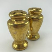 S&p Shakers Vintage Bisquit Porzellan Handbemalt Retro Gold W/Kork Stopper von theGardenOfSweden