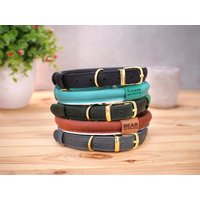 Reflektierendes Leder Hundehalsband, Personalisierte Gerollte Hundehalsbänder, Seil Hundehalsband Mit Name Id Tag, Haustierhalsband Klein Groß von theMarkLeather
