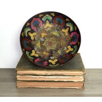 Vintage Emaillierte Messingschale...große Messingschale...geprägte Messingschale...messingschale Mit Fuß von theVINTAGEporter