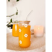 Trinkglas | Blumen To Go Glas Mit Bambusdeckel Und Strohhalm Iced Coffee Becher von theaugustclub