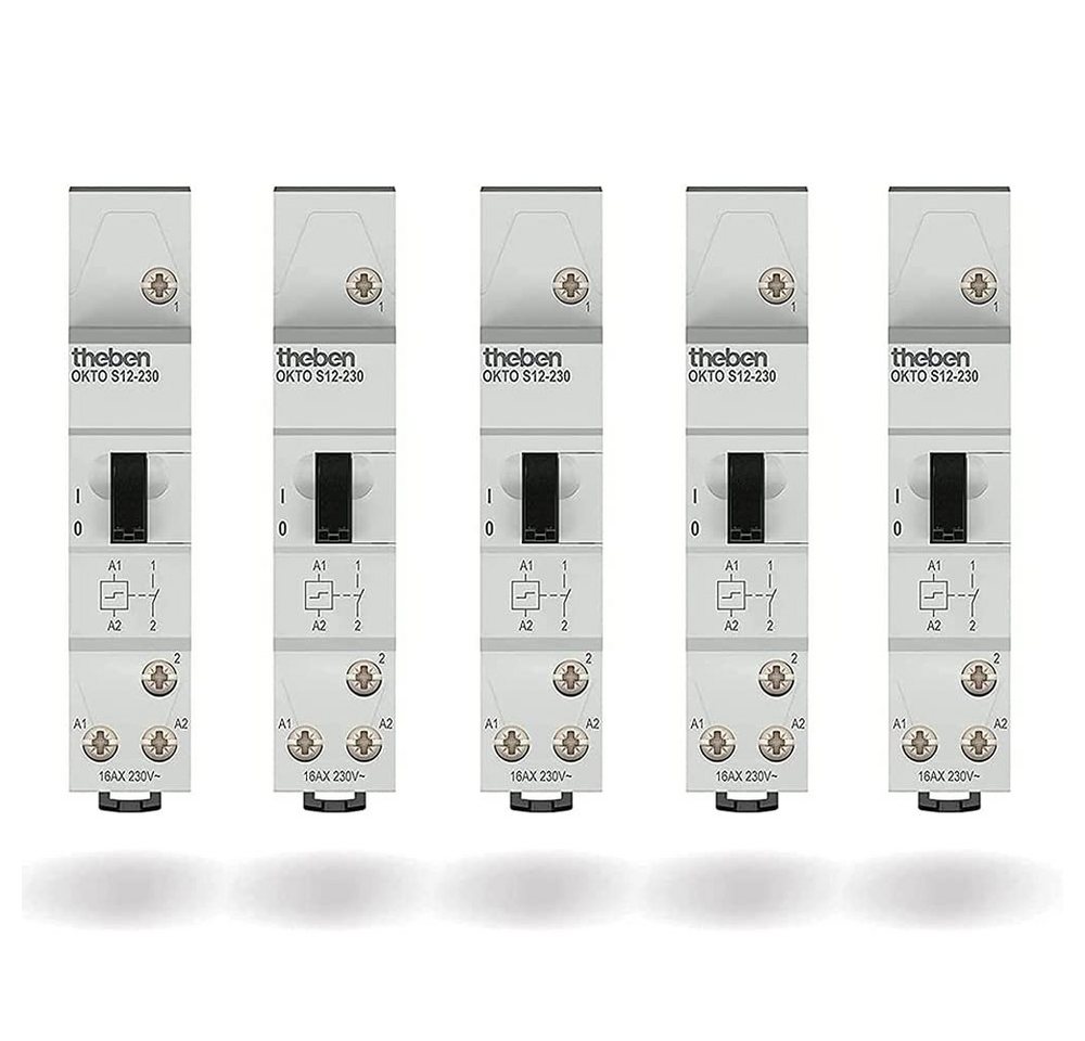 theben Stromstoßschalter OKTO S12-230 (5er Pack) 3120120 Stromstoßrelais, Set, 1 Schließer, 200 W LED, elektromechanisch, Hutschiene von theben