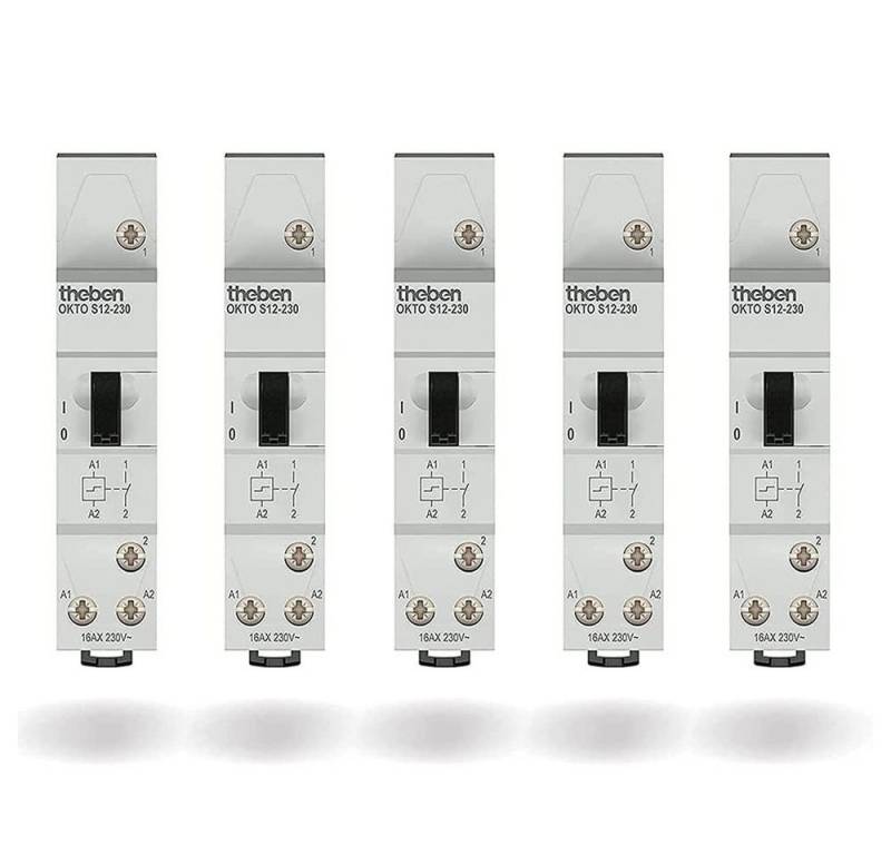 theben Stromstoßschalter OKTO S12-230 (5er Pack) 3120120 Stromstoßrelais, Set, 1 Schließer, 200 W LED, elektromechanisch, Hutschiene von theben
