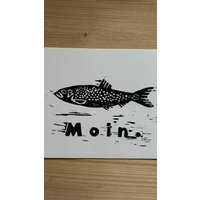Handgefertigter Linoldruck/Linolschnitt Fisch Moin Hamburg Dina 5 Handgefertigter Linoldruck/Linolschnitt Fisch Moin Hamburg Dina 5 von theblankspaceHH