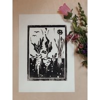 Handgefertigter Linoldruck/Linolschnitt Gemüsebeet A4 von theblankspaceHH